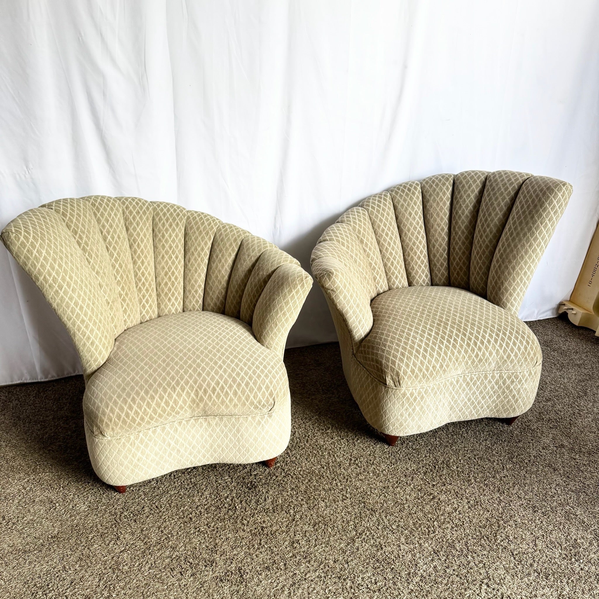 Postmodern Ascending Clam Shell Lounge Chairs - A Pair - Dolphin & Flamingo