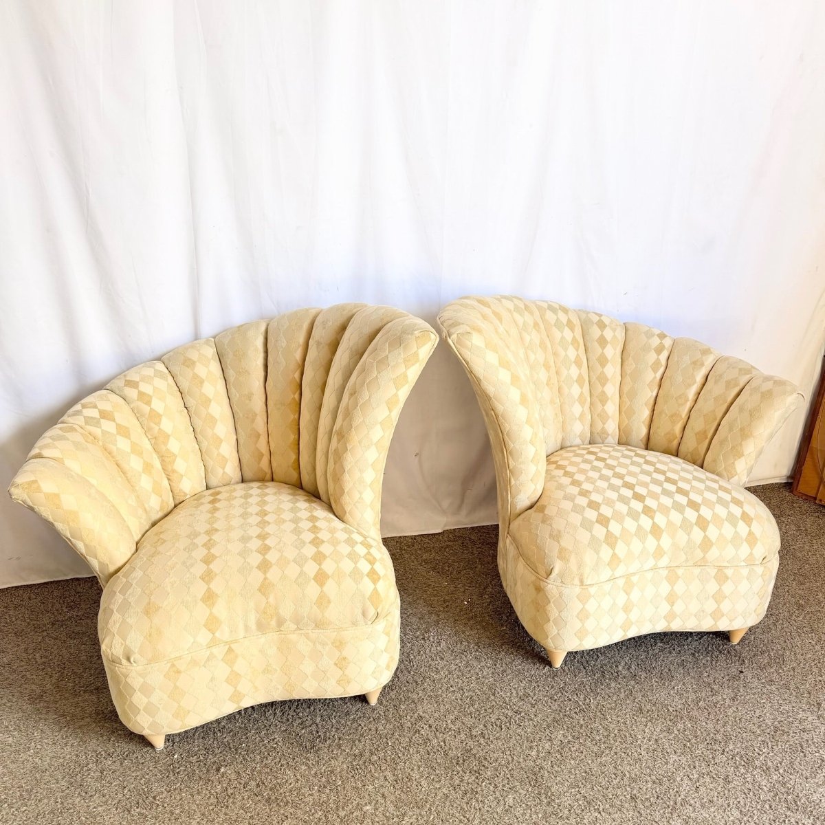 Postmodern Ascending Clam Shell Lounge Chairs - A Pair - Dolphin & Flamingo