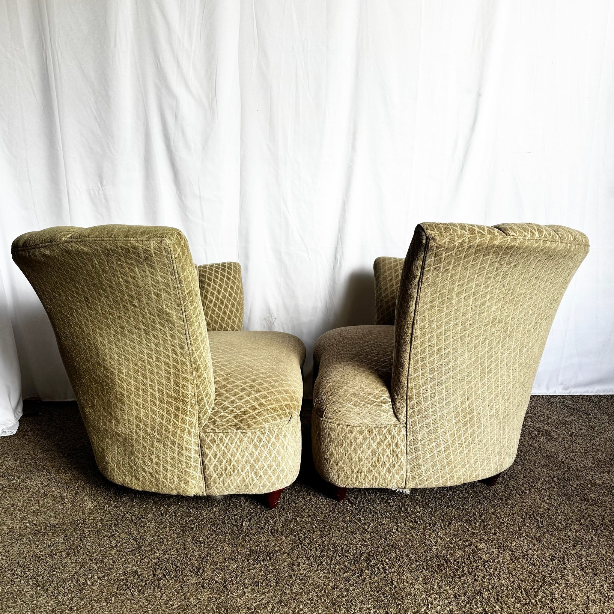 Postmodern Ascending Clam Shell Lounge Chairs - A Pair - Dolphin & Flamingo