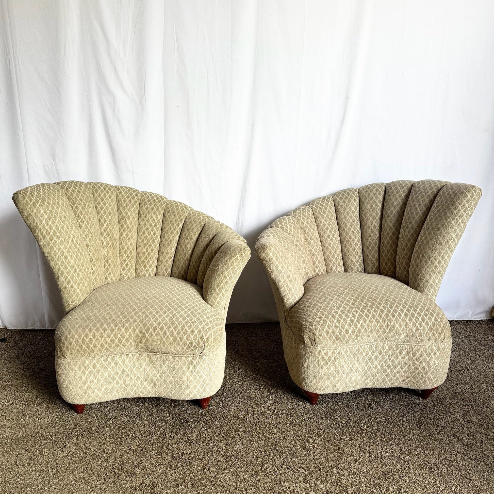 Postmodern Ascending Clam Shell Lounge Chairs - A Pair - Dolphin & Flamingo