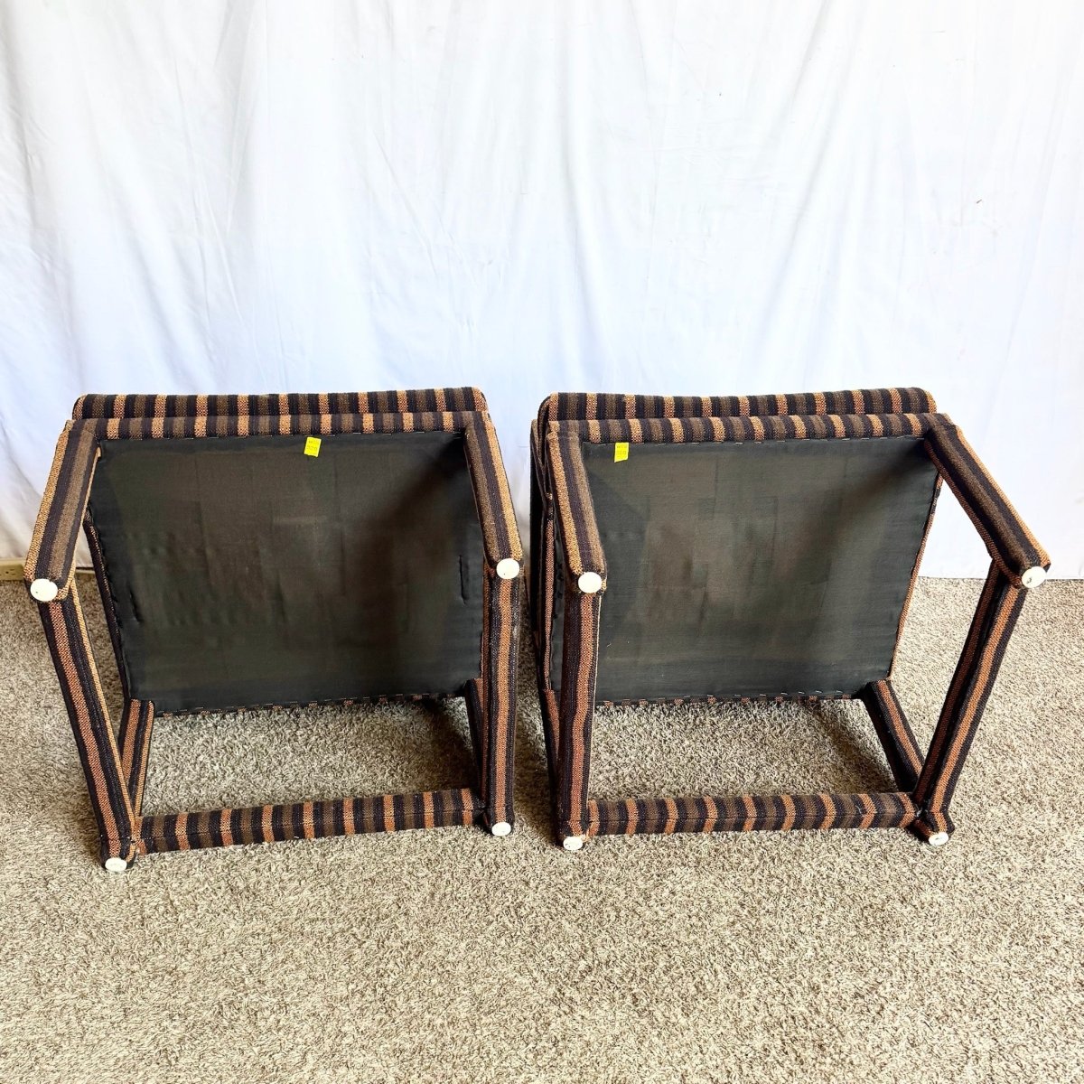 Postmodern Black and Brown Tufted Parsons Arm Chairs - A Pair - Dolphin & Flamingo