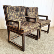 Postmodern Black and Brown Tufted Parsons Arm Chairs - A Pair - Dolphin & Flamingo