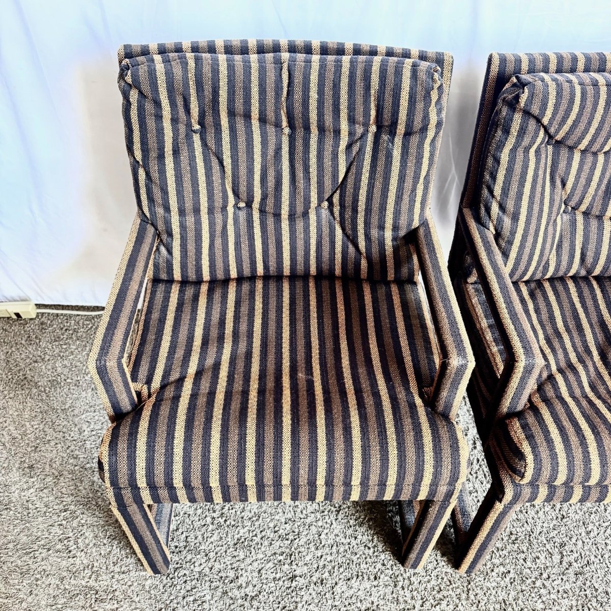 Postmodern Black and Brown Tufted Parsons Arm Chairs - A Pair - Dolphin & Flamingo