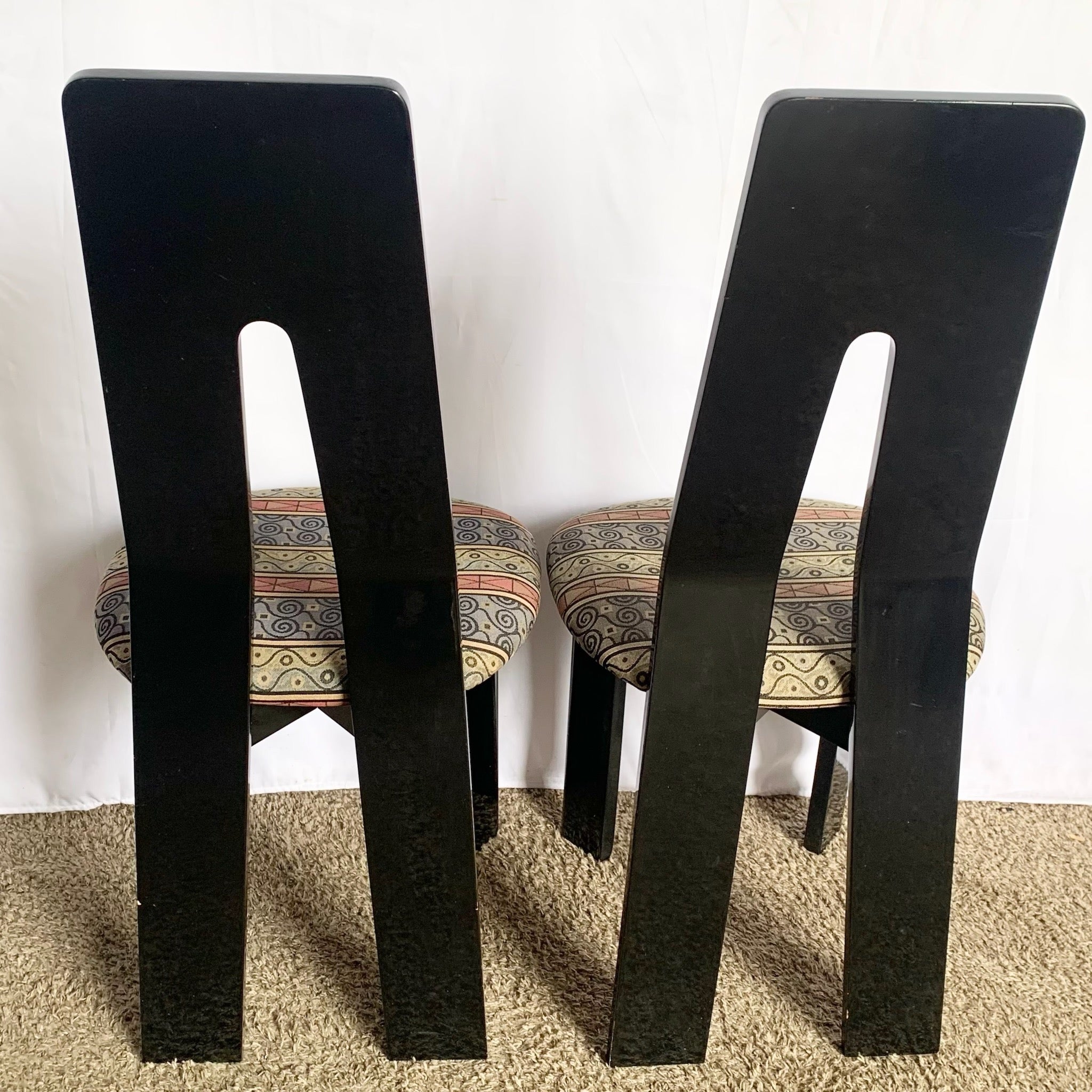 Postmodern Black Lacquered Sculpted Dining Chairs - Set of 6 - Dolphin & Flamingo