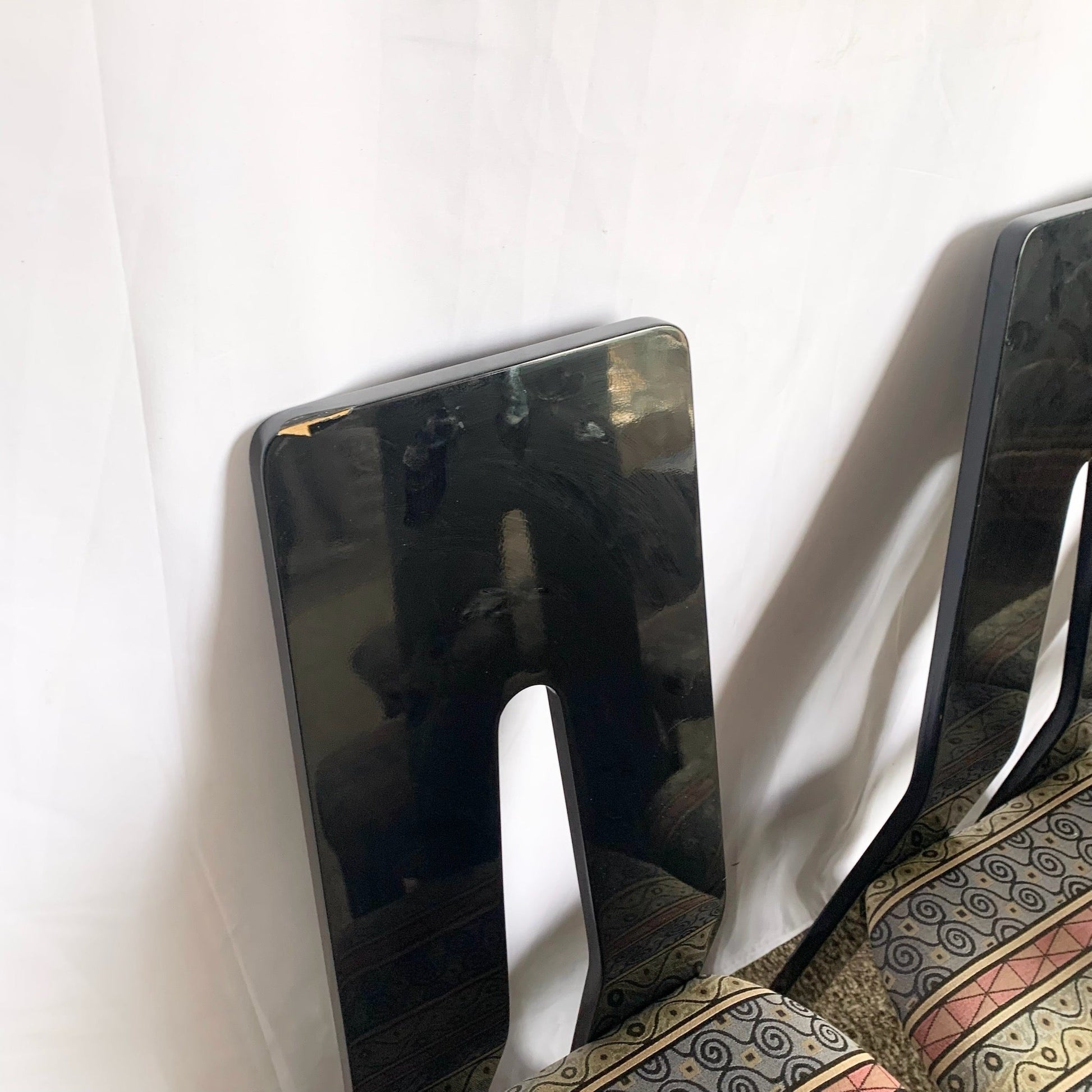Postmodern Black Lacquered Sculpted Dining Chairs - Set of 6 - Dolphin & Flamingo