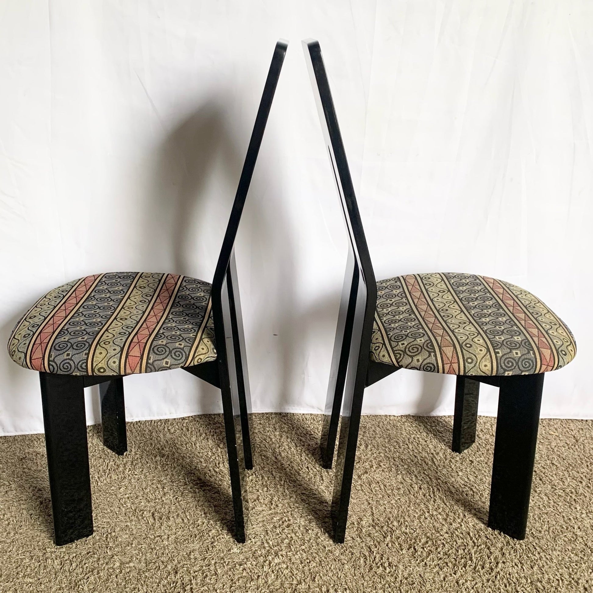 Postmodern Black Lacquered Sculpted Dining Chairs - Set of 6 - Dolphin & Flamingo