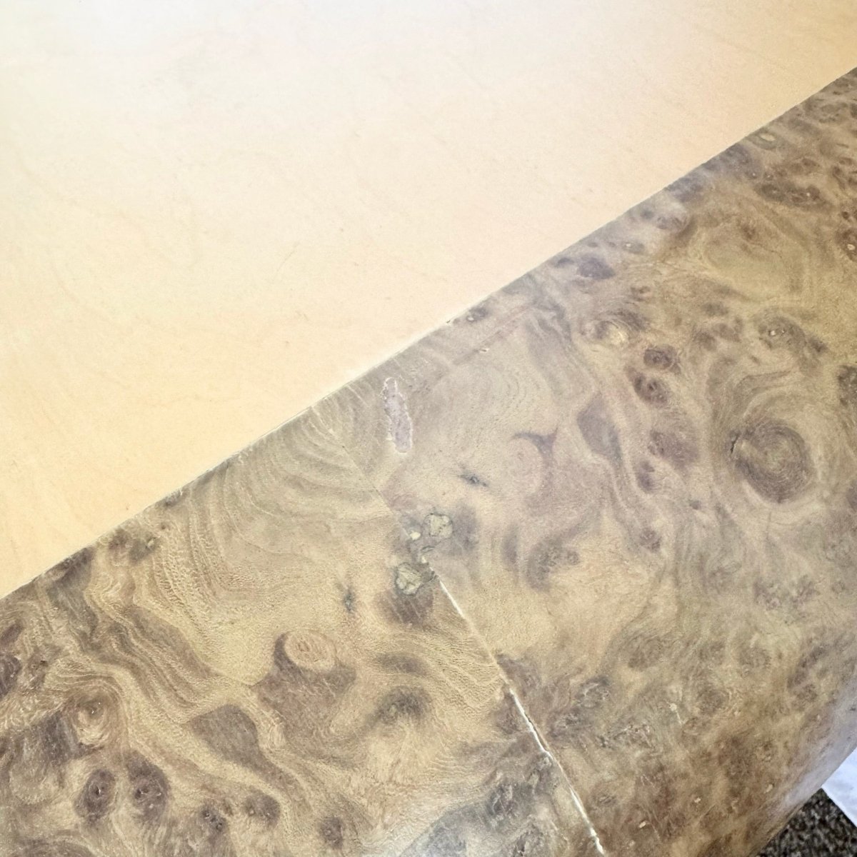 Postmodern Blonde Waterfall Credenza With Burl Wood Accents - Dolphin & Flamingo