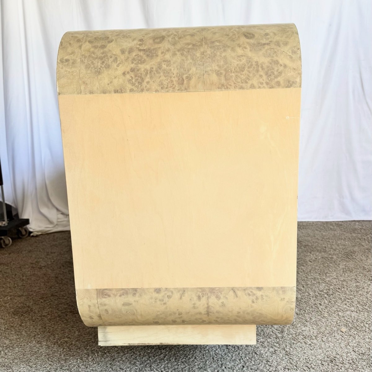 Postmodern Blonde Waterfall Credenza With Burl Wood Accents - Dolphin & Flamingo