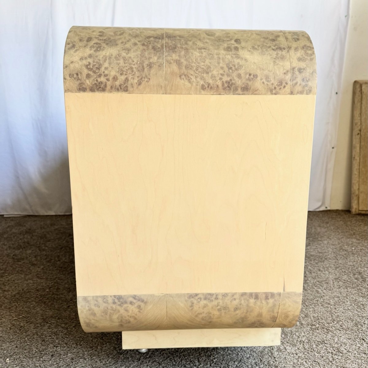 Postmodern Blonde Waterfall Credenza With Burl Wood Accents - Dolphin & Flamingo