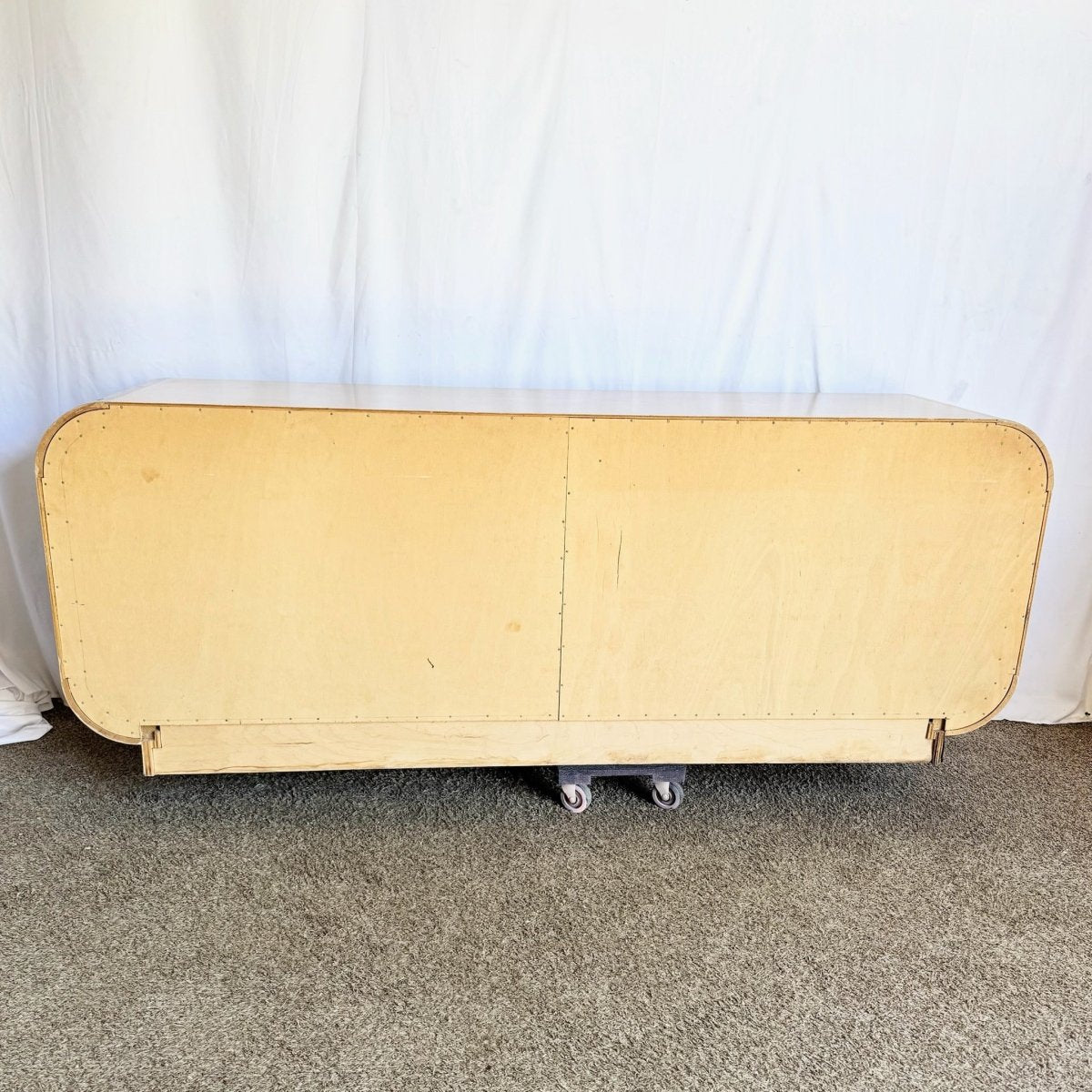 Postmodern Blonde Waterfall Credenza With Burl Wood Accents - Dolphin & Flamingo