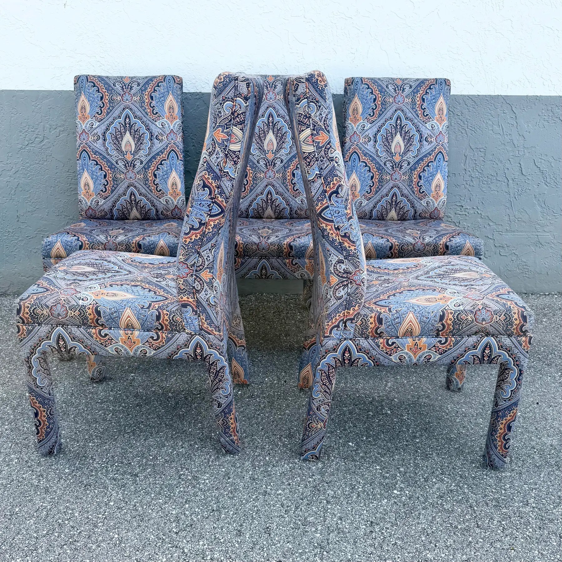 Postmodern Blue and Orange Parsons Dining Chairs by Preview - Set of 6 Dolphin & Flamingo