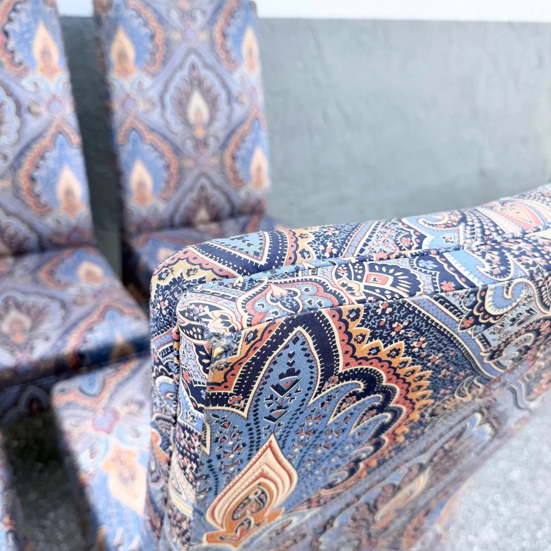 Postmodern Blue and Orange Parsons Dining Chairs by Preview - Set of 6 Dolphin & Flamingo