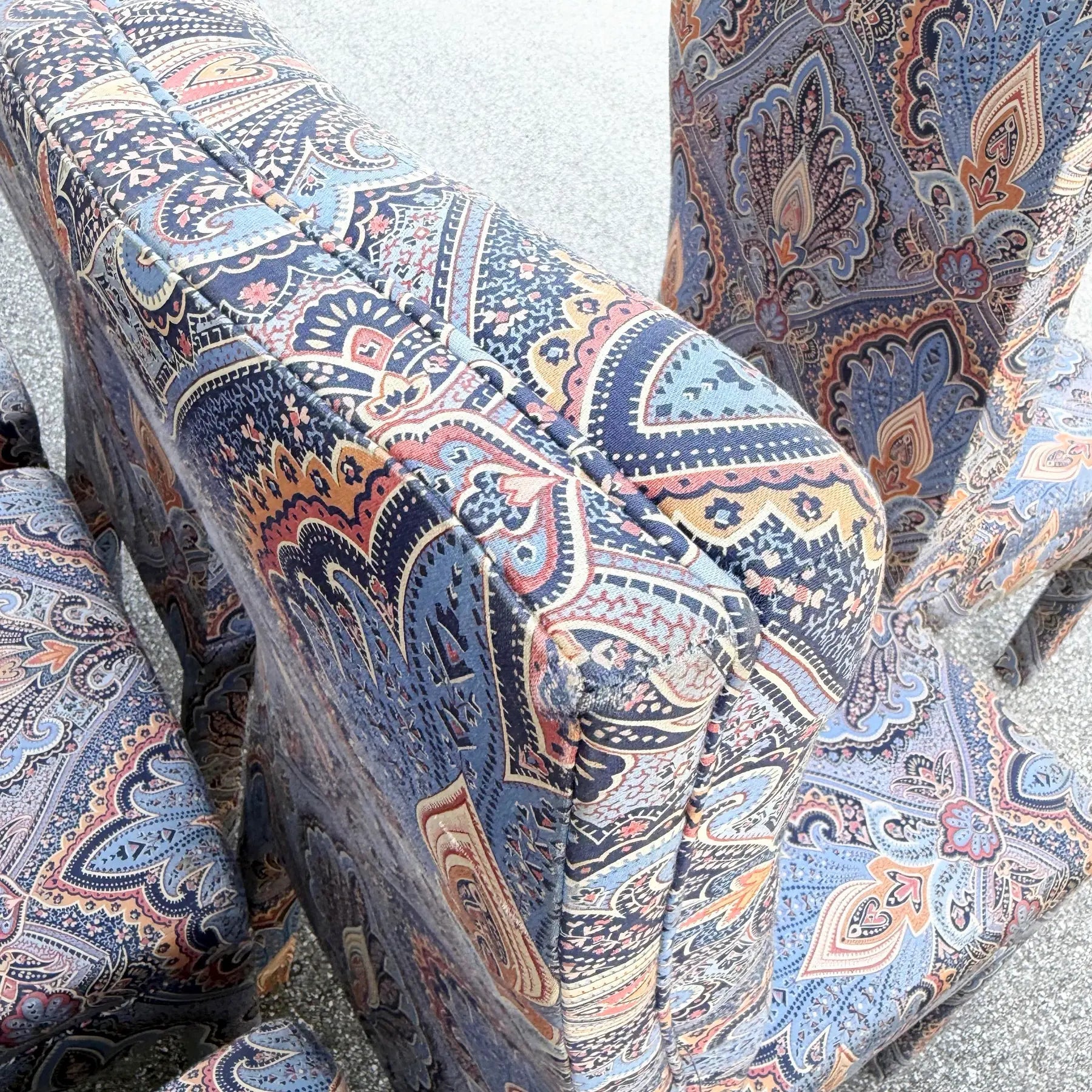 Postmodern Blue and Orange Parsons Dining Chairs by Preview - Set of 6 Dolphin & Flamingo