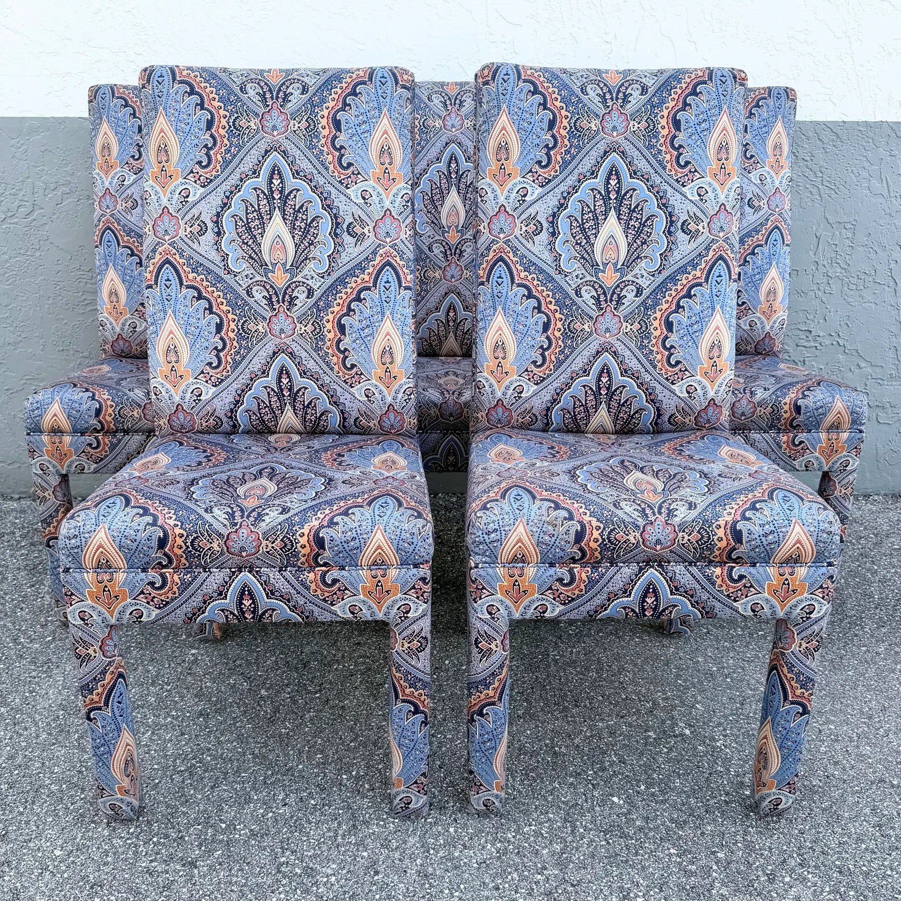 Postmodern Blue and Orange Parsons Dining Chairs by Preview - Set of 6 Dolphin & Flamingo