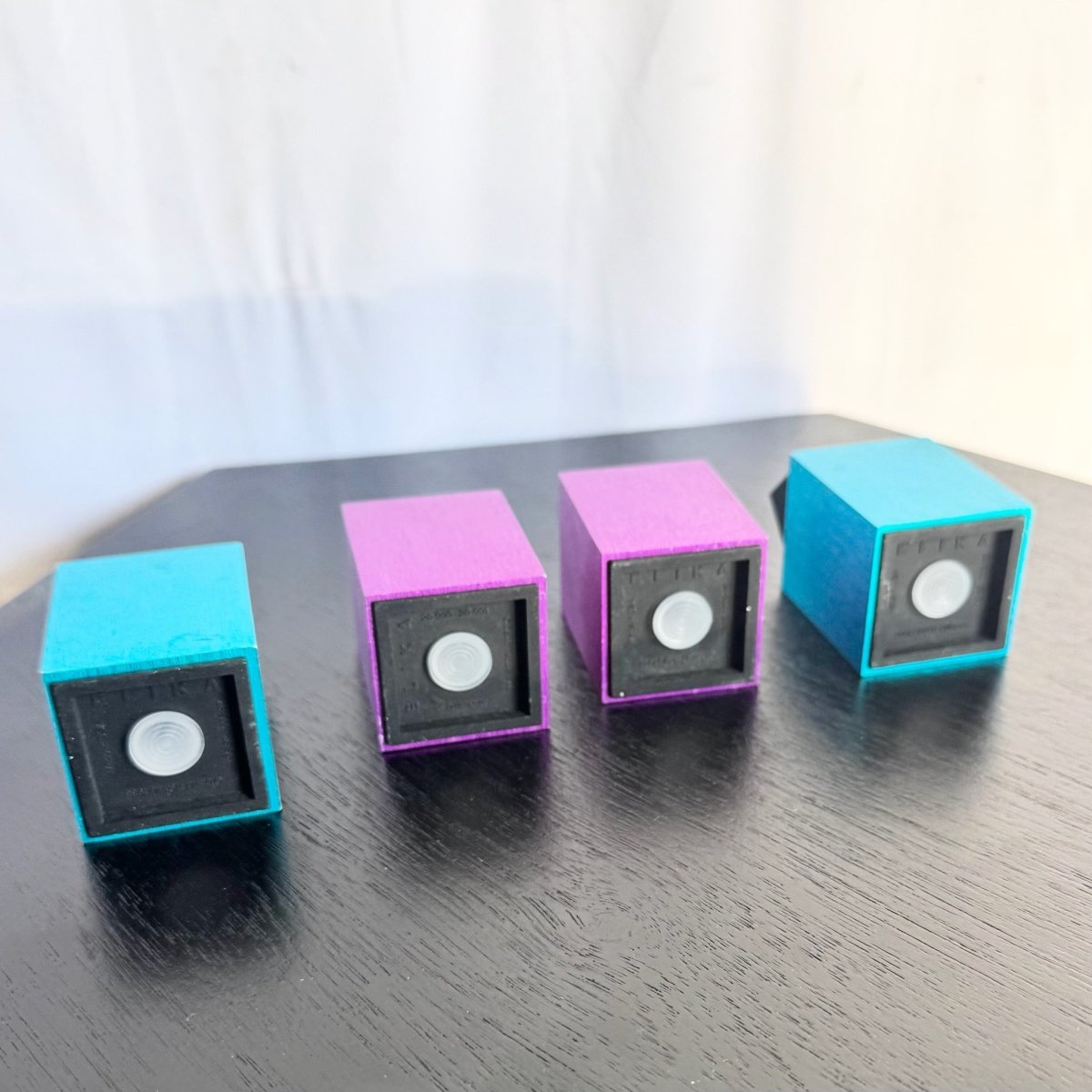 Postmodern Blue and Purple Salt and Pepper Shakers by David Tisdale for Elika, 1988 - Dolphin & Flamingo