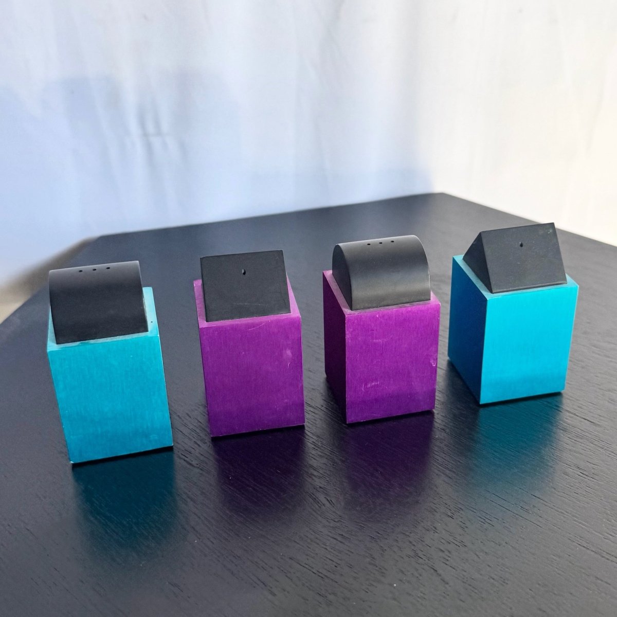 Postmodern Blue and Purple Salt and Pepper Shakers by David Tisdale for Elika, 1988 - Dolphin & Flamingo