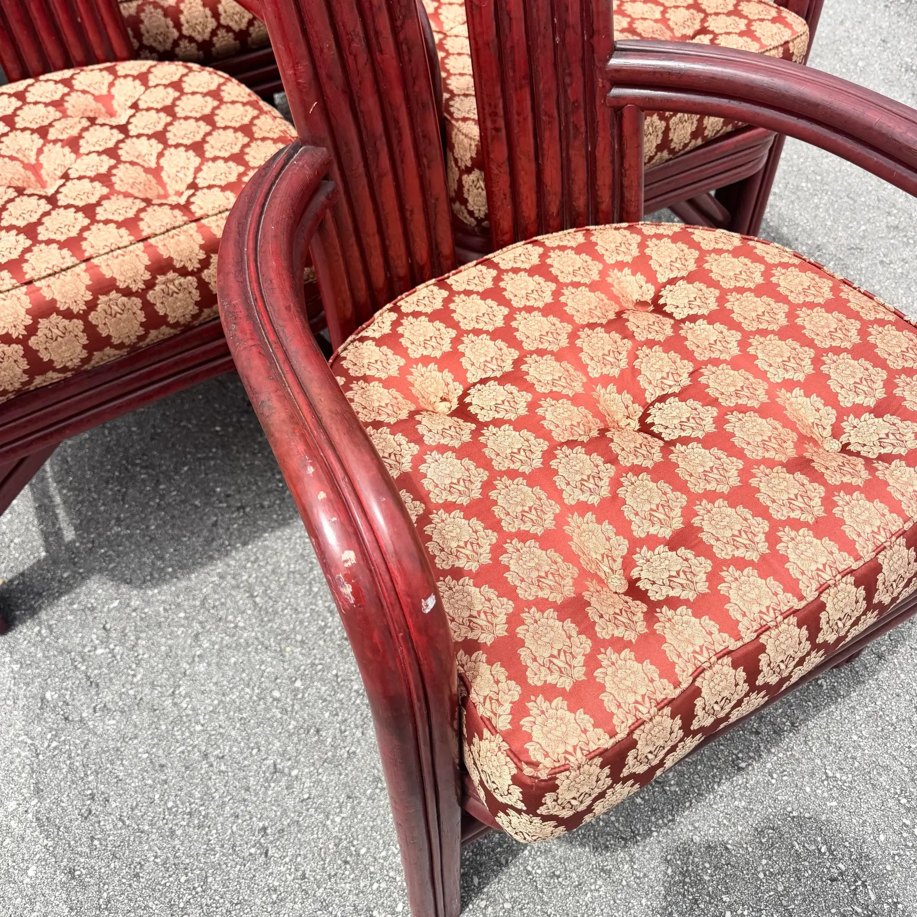Postmodern Boho Rattan High Back Dining Chairs - Set of 6 Dolphin & Flamingo