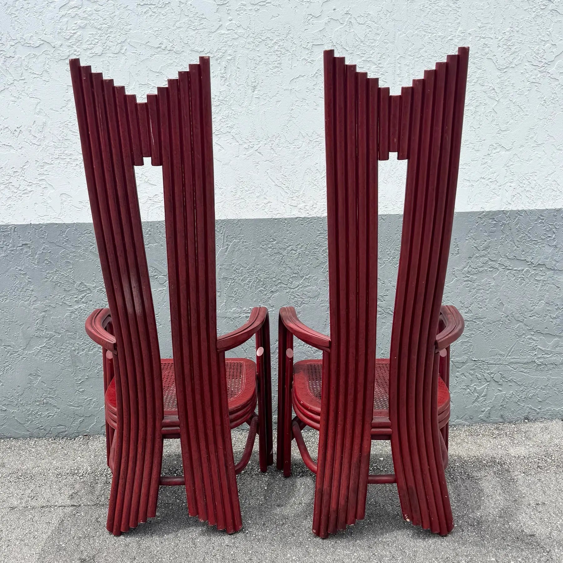 Postmodern Boho Rattan High Back Dining Chairs - Set of 6 Dolphin & Flamingo