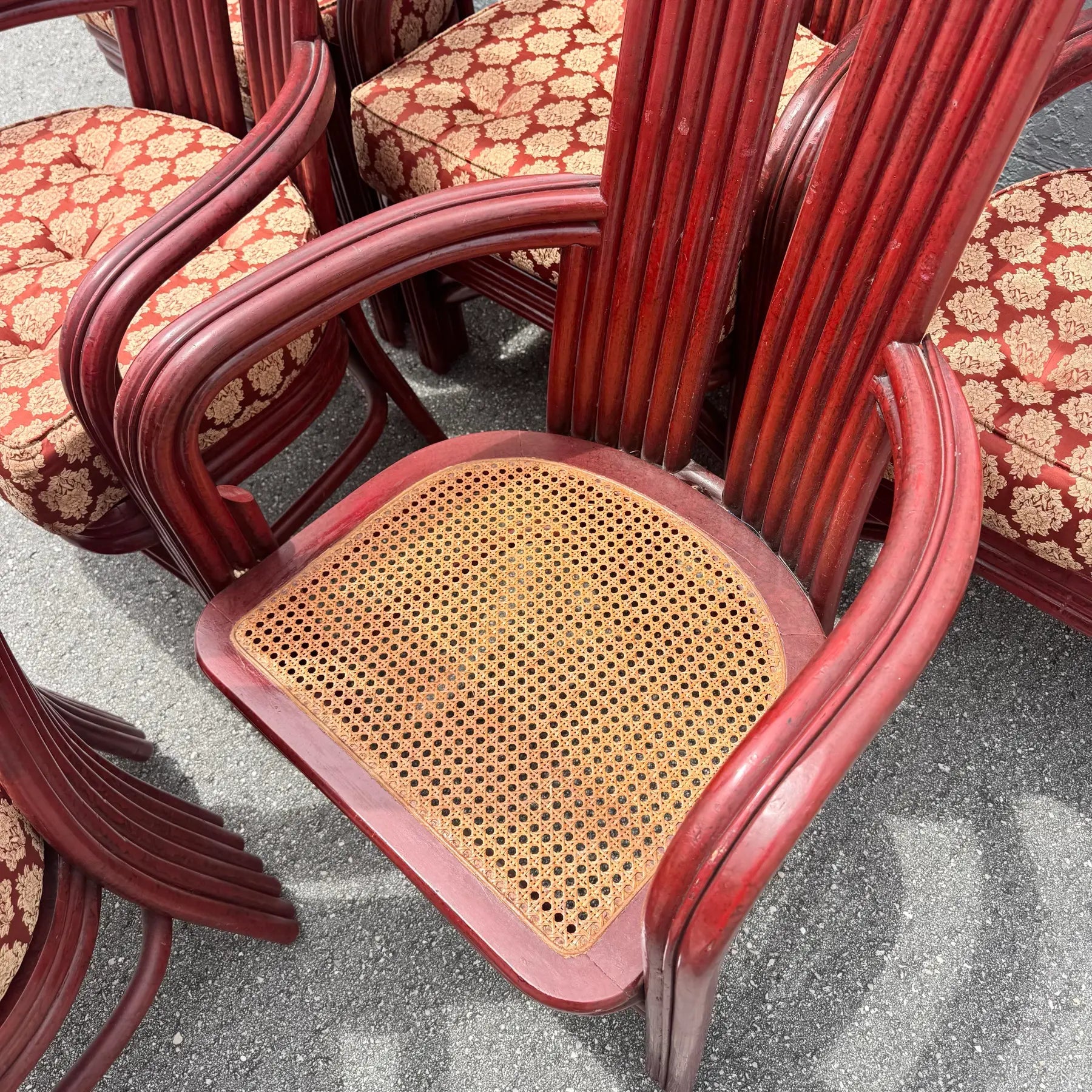 Postmodern Boho Rattan High Back Dining Chairs - Set of 6 Dolphin & Flamingo
