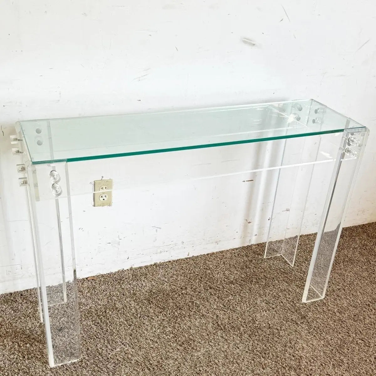Bolted Lucite Glass Console Table – Dolphin & Flamingo