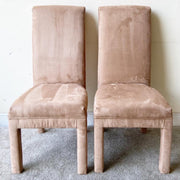 Postmodern Brown Fabric Parsons Dining Chairs - Set of 6 - Dolphin & Flamingo