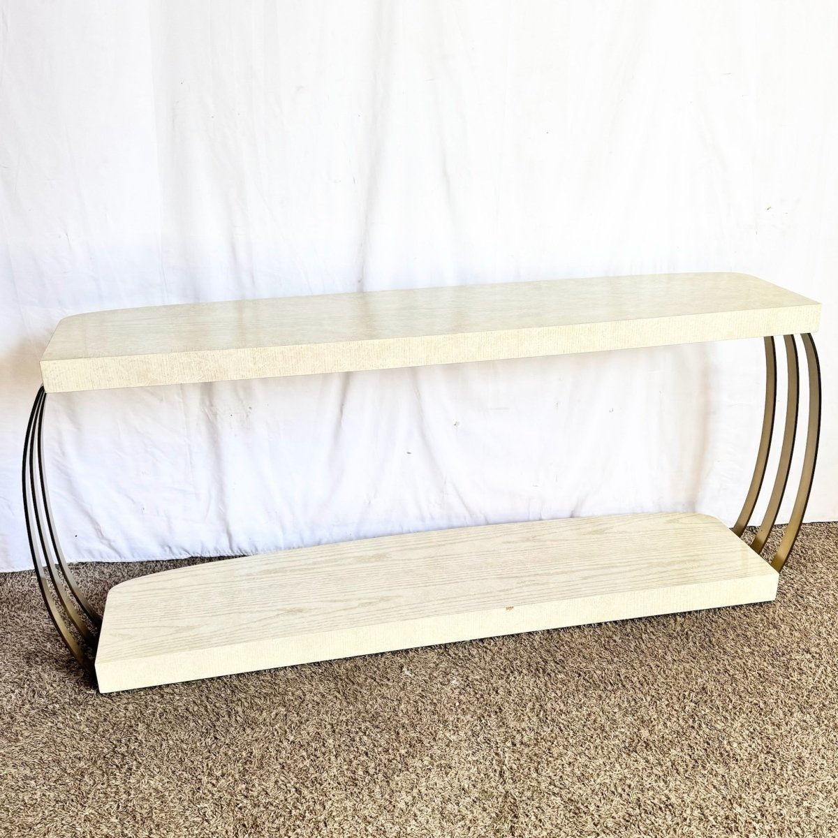 Postmodern Brushed Brass and Cerused Oak Console Table by Henredon - Dolphin & Flamingo