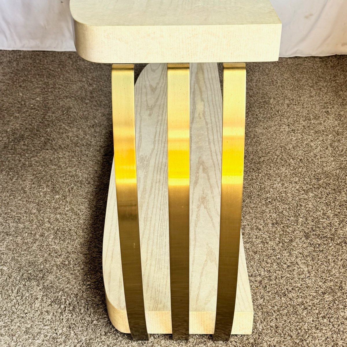 Postmodern Brushed Brass and Cerused Oak Console Table by Henredon - Dolphin & Flamingo