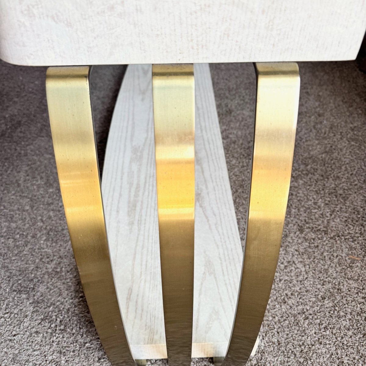 Postmodern Brushed Brass and Cerused Oak Console Table by Henredon - Dolphin & Flamingo