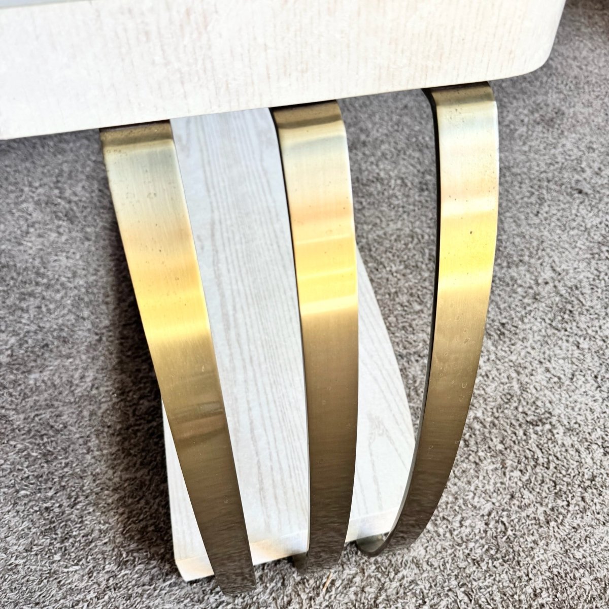 Postmodern Brushed Brass and Cerused Oak Console Table by Henredon - Dolphin & Flamingo