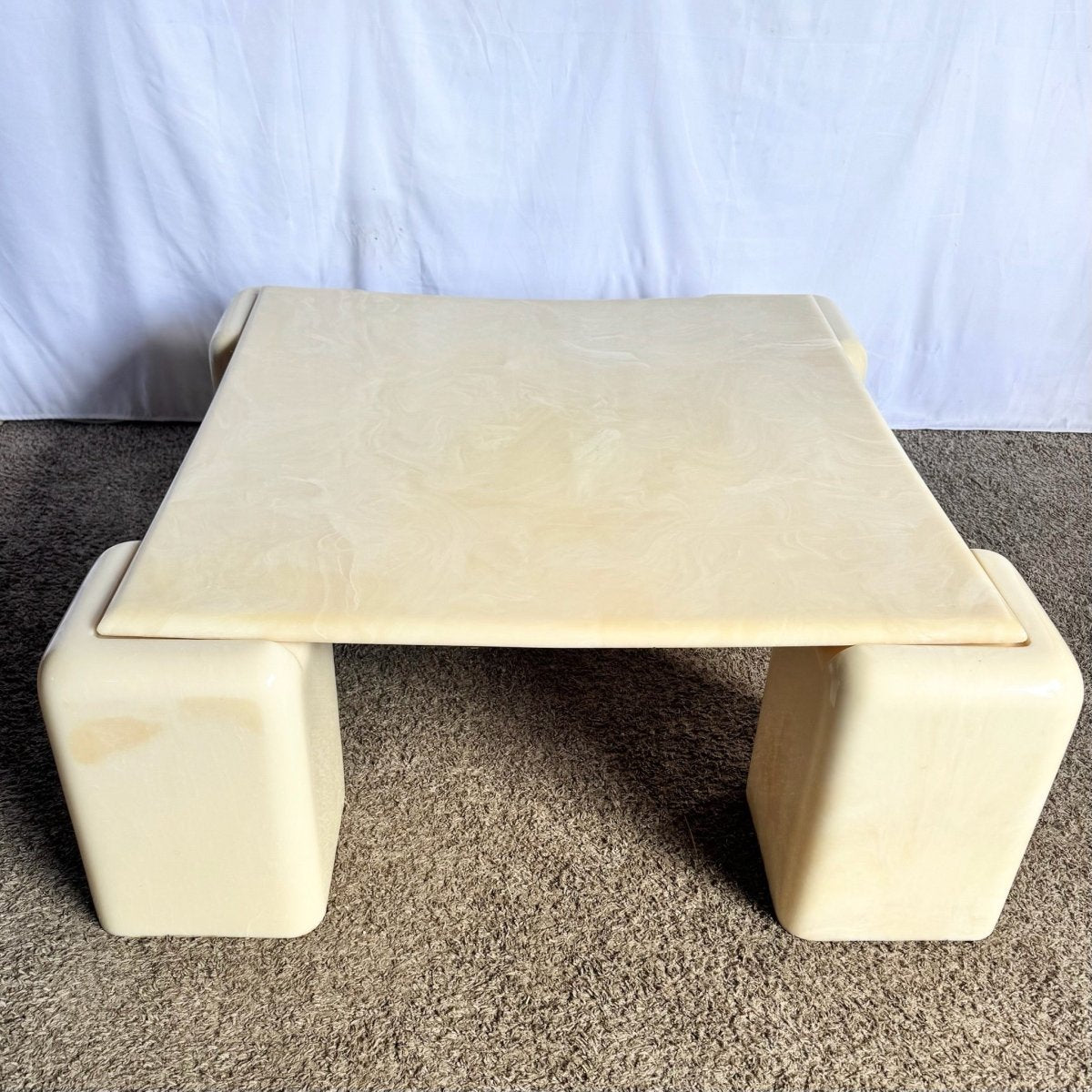 Postmodern Cast Faux Cream Marble Coffee Table - Dolphin & Flamingo