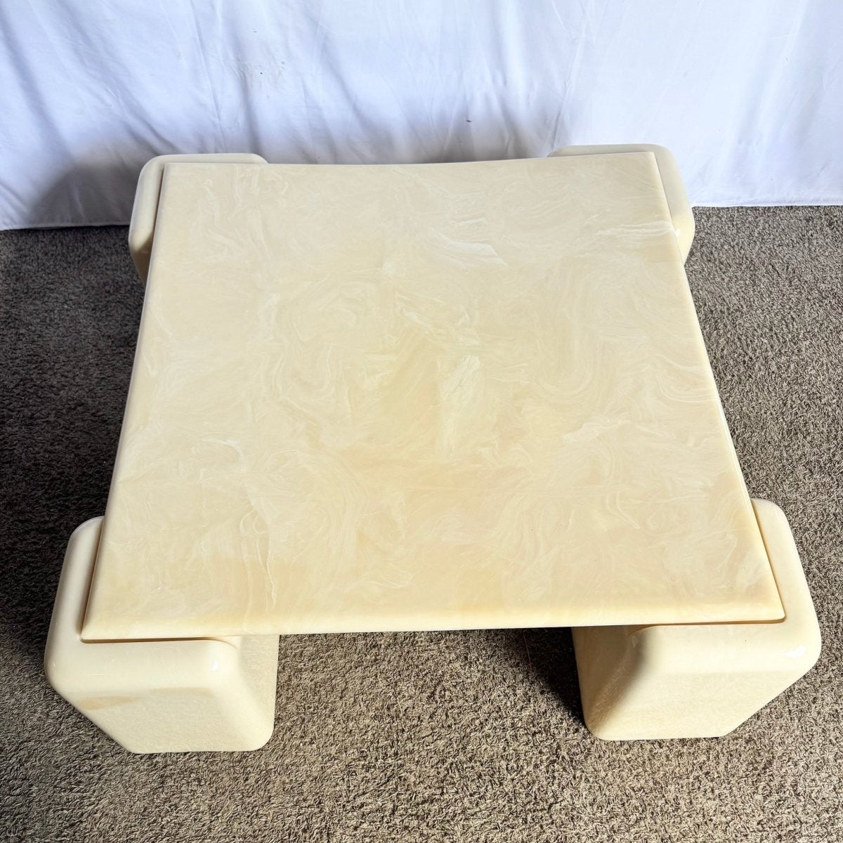 Postmodern Cast Faux Cream Marble Coffee Table - Dolphin & Flamingo