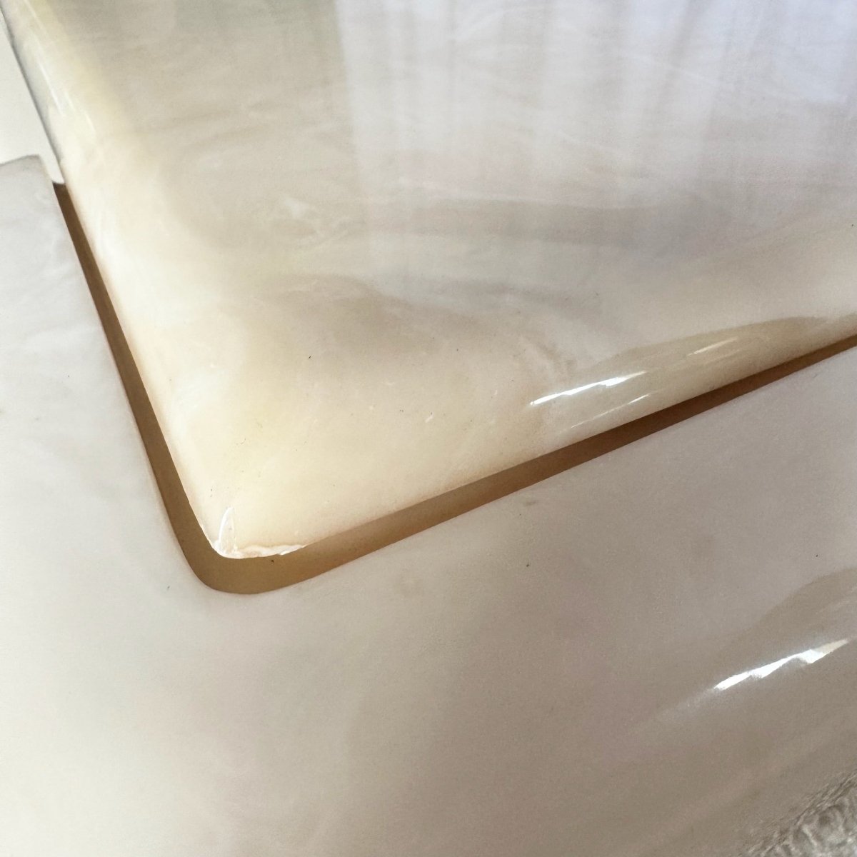 Postmodern Cast Faux Cream Marble Coffee Table - Dolphin & Flamingo