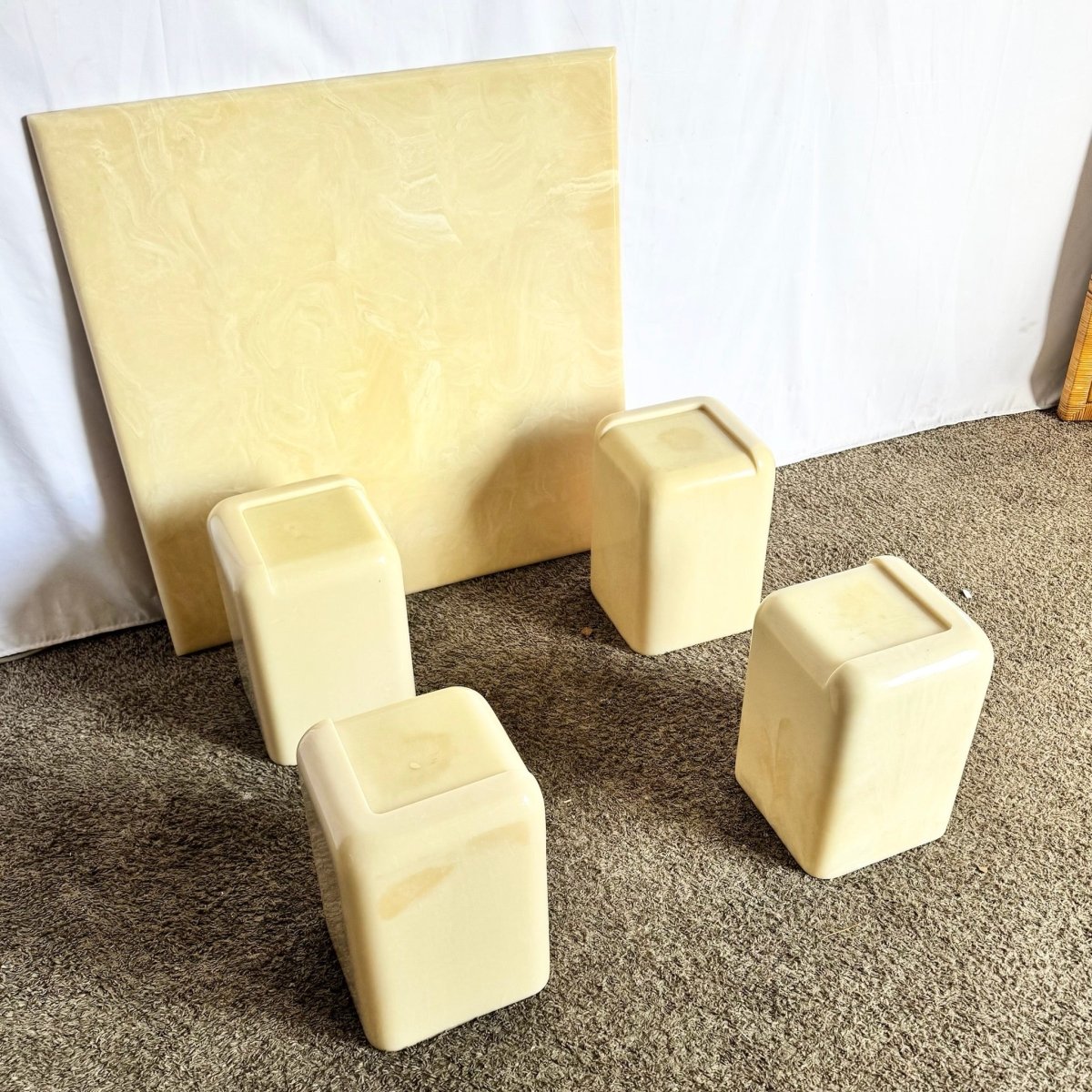 Postmodern Cast Faux Cream Marble Coffee Table - Dolphin & Flamingo