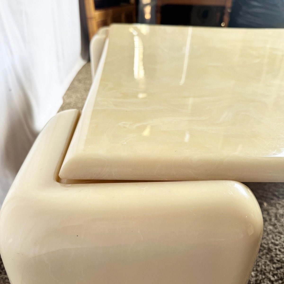 Postmodern Cast Faux Cream Marble Coffee Table - Dolphin & Flamingo