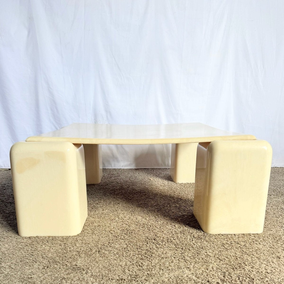 Postmodern Cast Faux Cream Marble Coffee Table - Dolphin & Flamingo