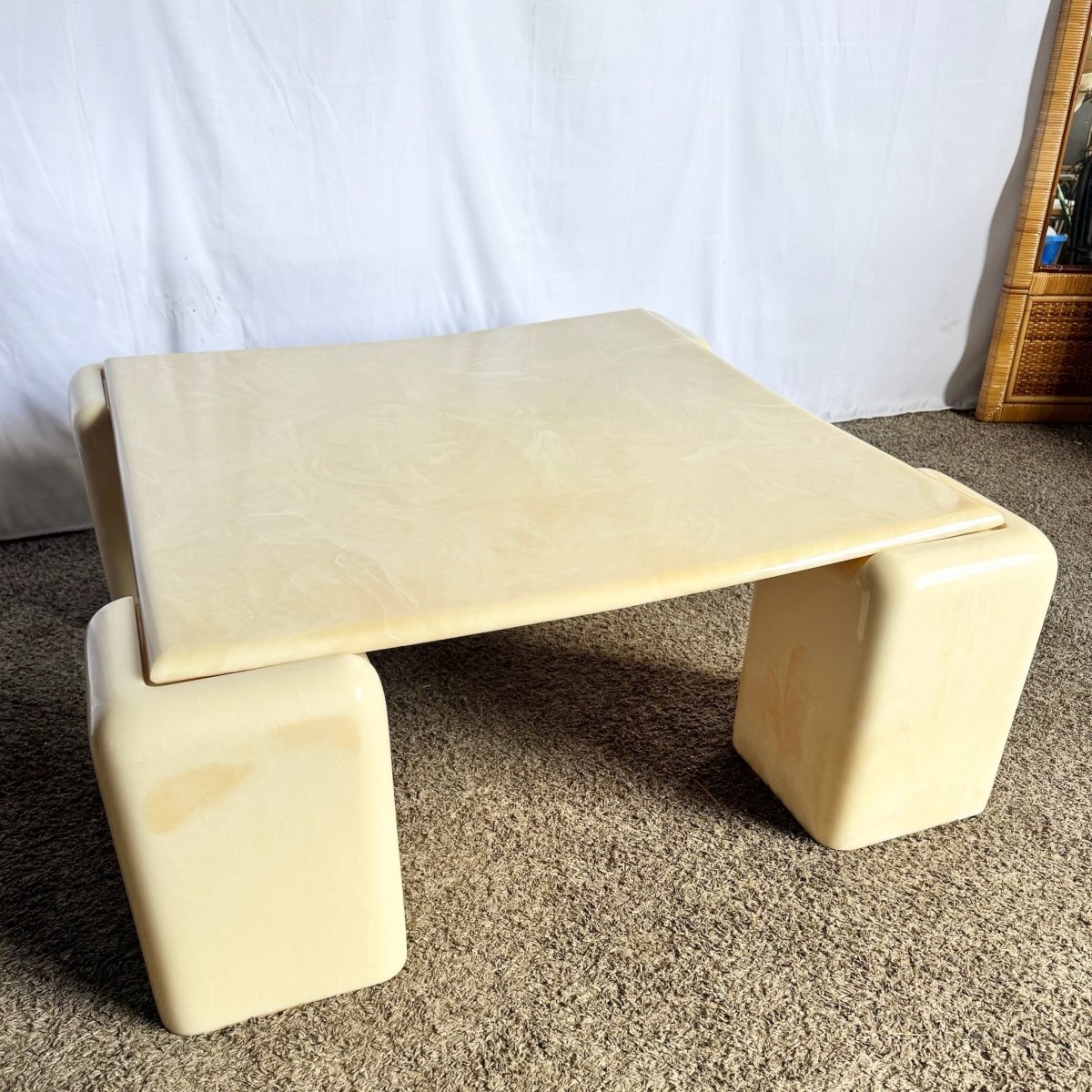 Postmodern Cast Faux Cream Marble Coffee Table - Dolphin & Flamingo