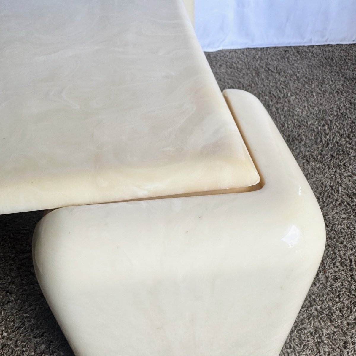 Postmodern Cast Faux Cream Marble Coffee Table - Dolphin & Flamingo