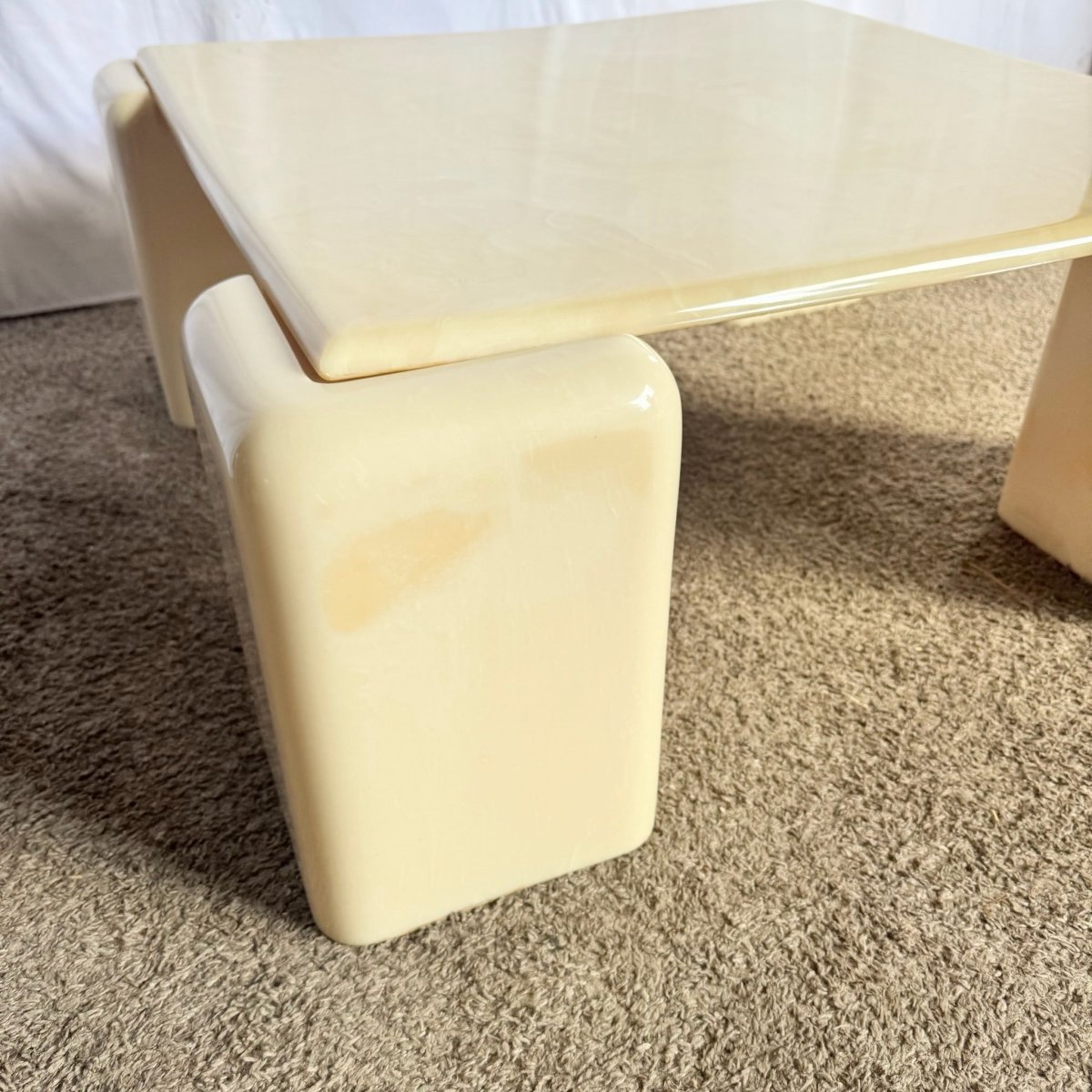Postmodern Cast Faux Cream Marble Coffee Table - Dolphin & Flamingo