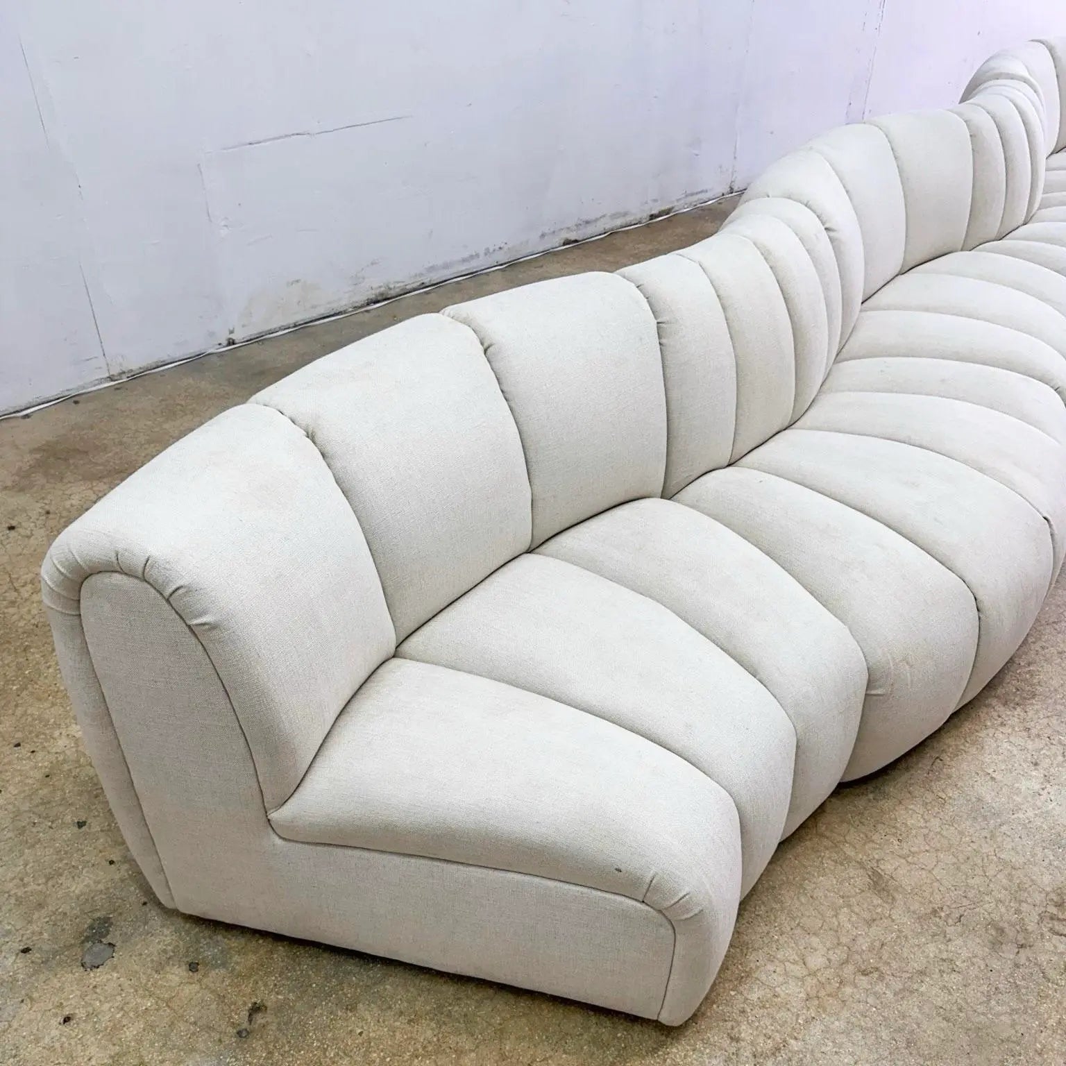 Postmodern Channeled Scalloped Beige Fabric Sections Sofa - 6 Pieces - Dolphin & Flamingo