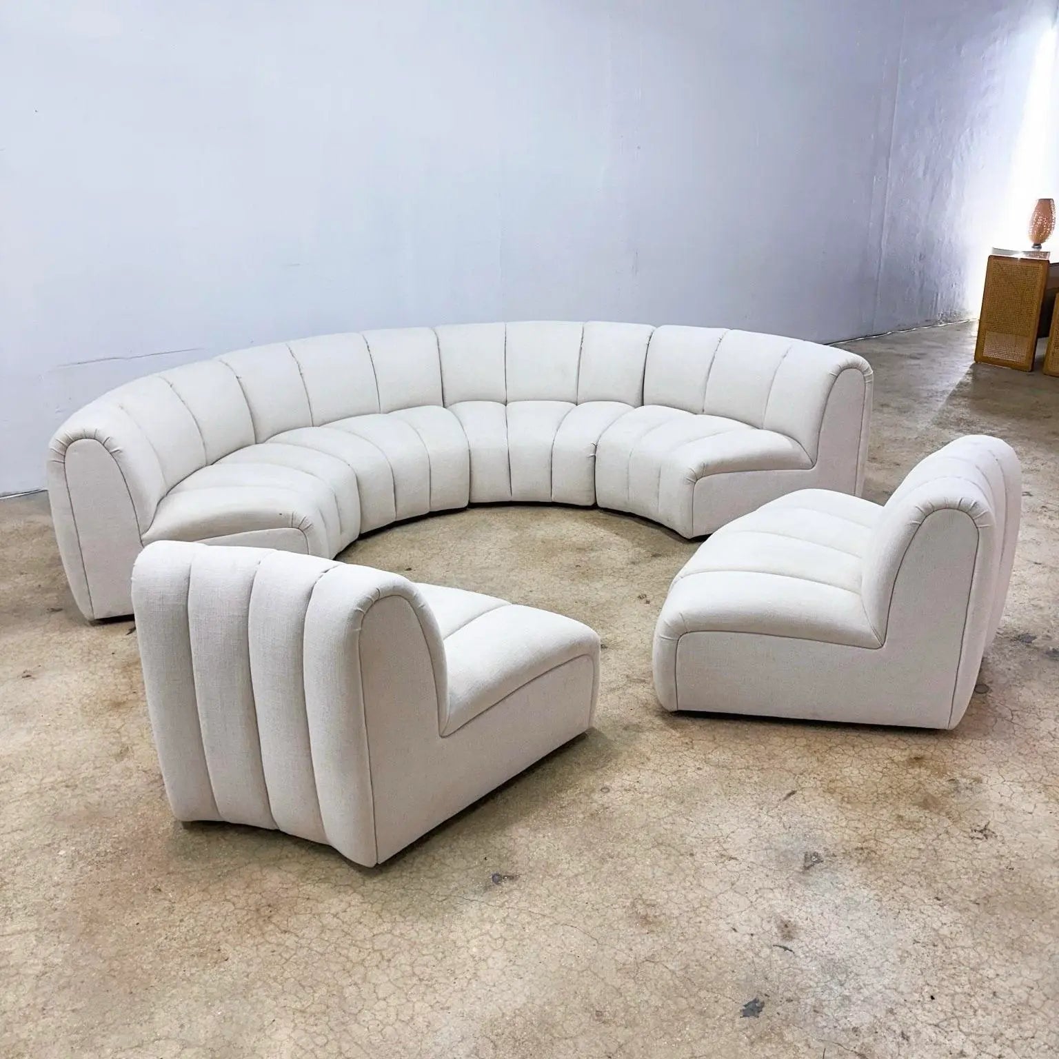 Postmodern Channeled Scalloped Beige Fabric Sections Sofa - 6 Pieces - Dolphin & Flamingo