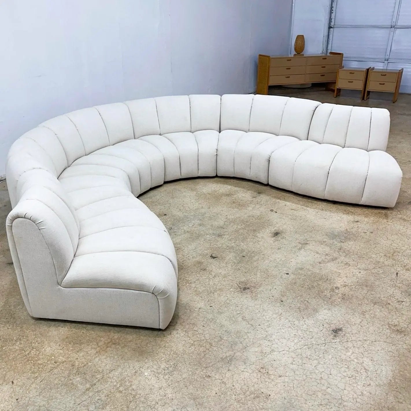 Postmodern Channeled Scalloped Beige Fabric Sections Sofa - 6 Pieces - Dolphin & Flamingo