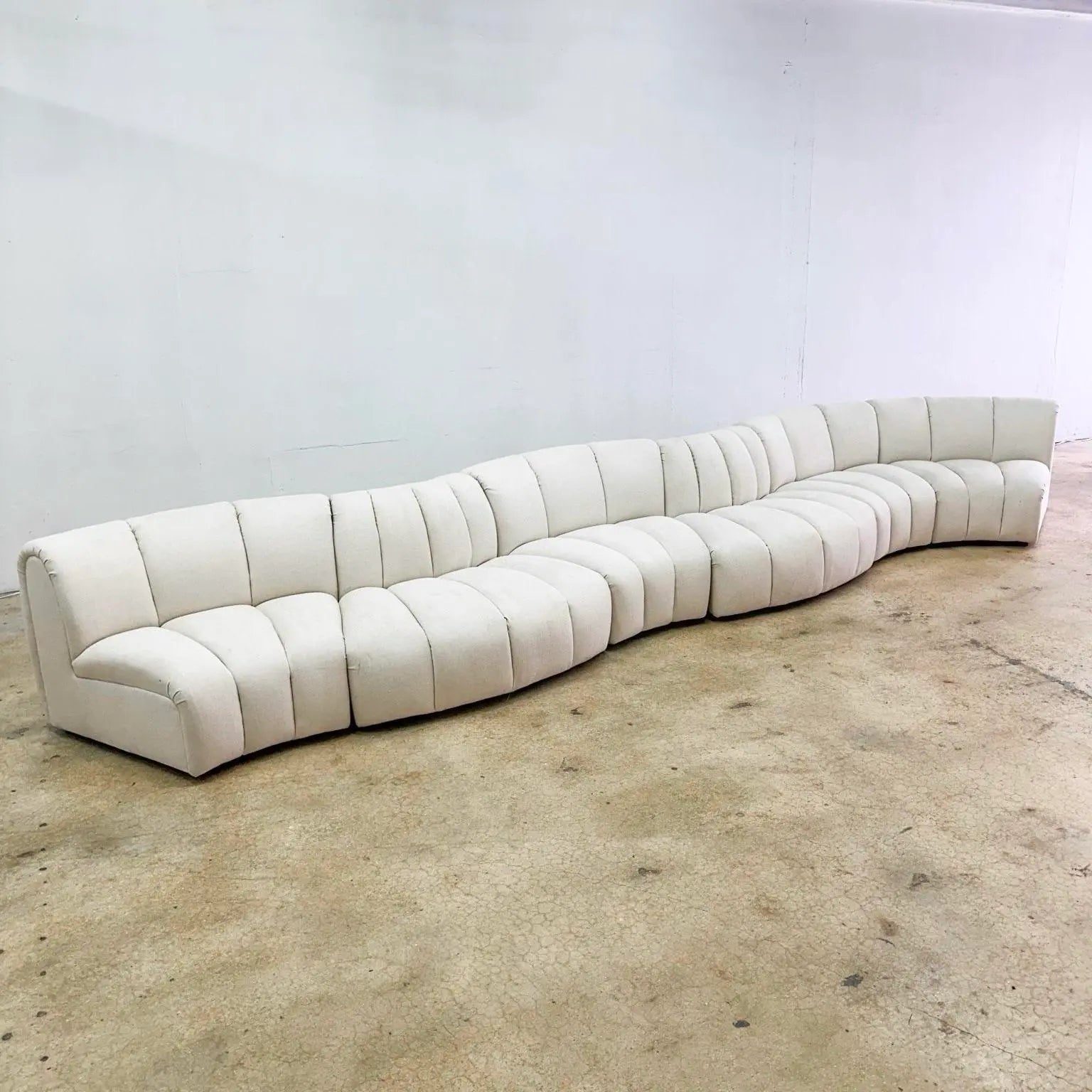 Postmodern Channeled Scalloped Beige Fabric Sections Sofa - 6 Pieces - Dolphin & Flamingo