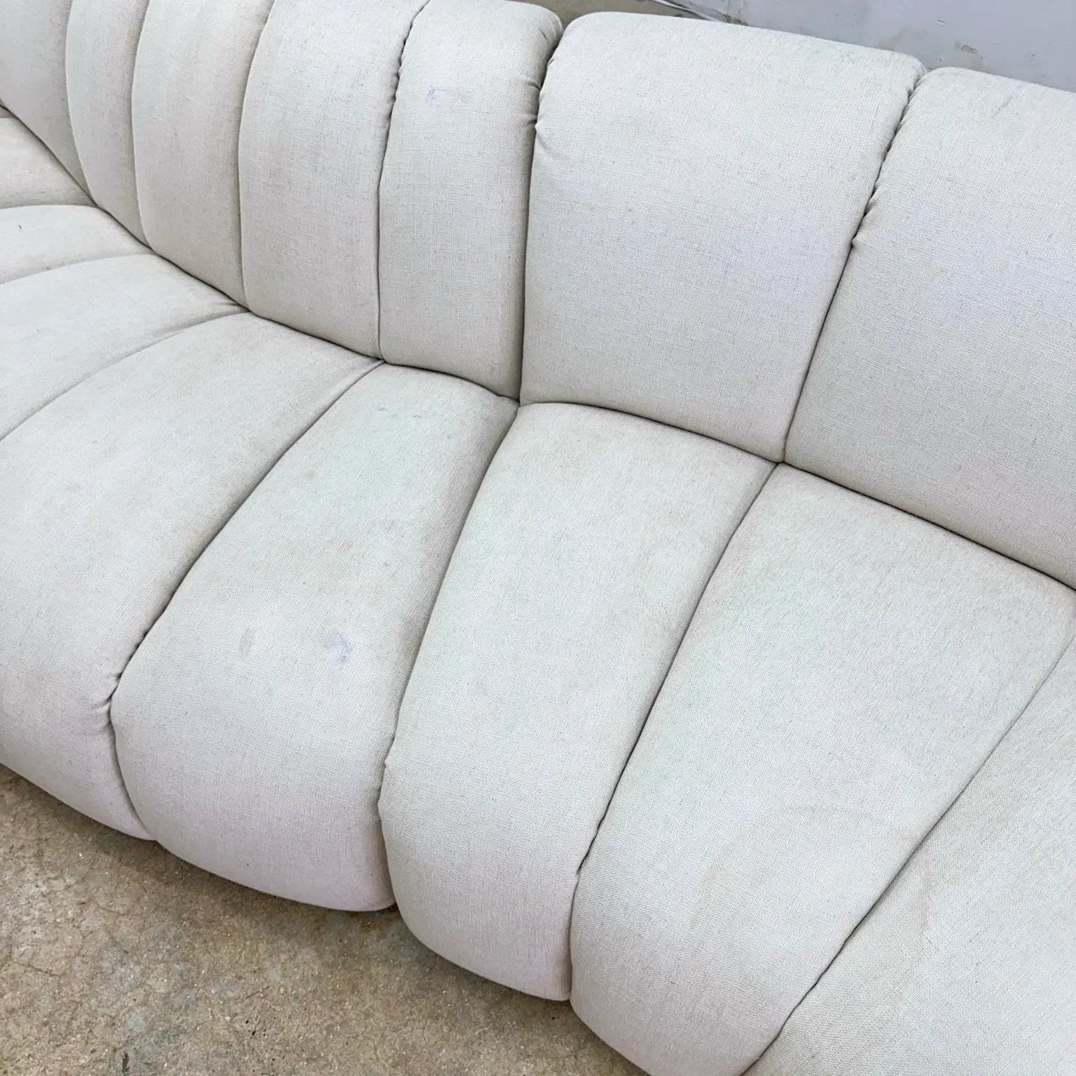 Postmodern Channeled Scalloped Beige Fabric Sections Sofa - 6 Pieces - Dolphin & Flamingo