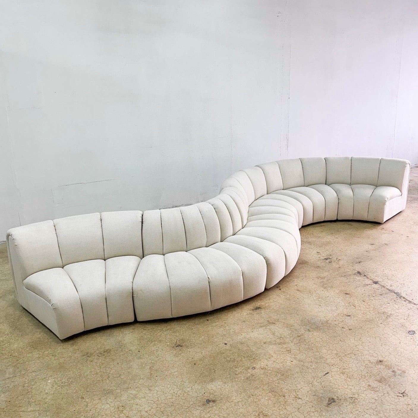 Postmodern Channeled Scalloped Beige Fabric Sections Sofa - 6 Pieces - Dolphin & Flamingo