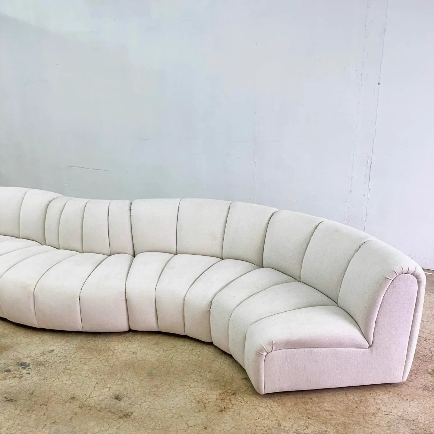 Postmodern Channeled Scalloped Beige Fabric Sections Sofa - 6 Pieces - Dolphin & Flamingo