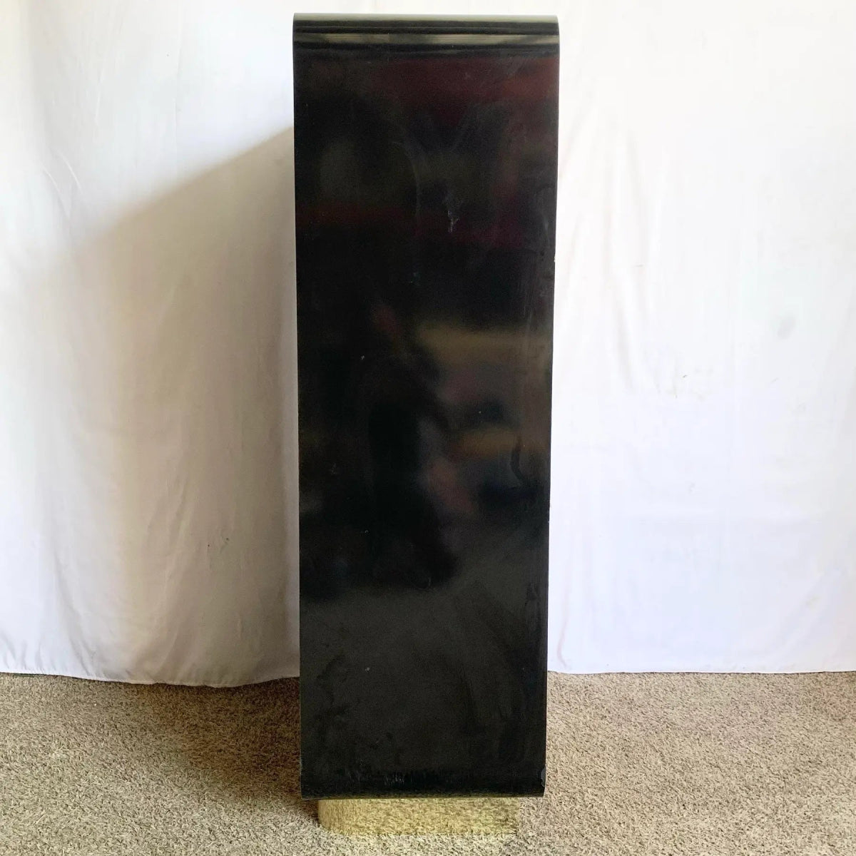 Postmodern Chinoiserie Black Lacquer Laminate Waterfall Armoire With Gold Accents - Dolphin & Flamingo