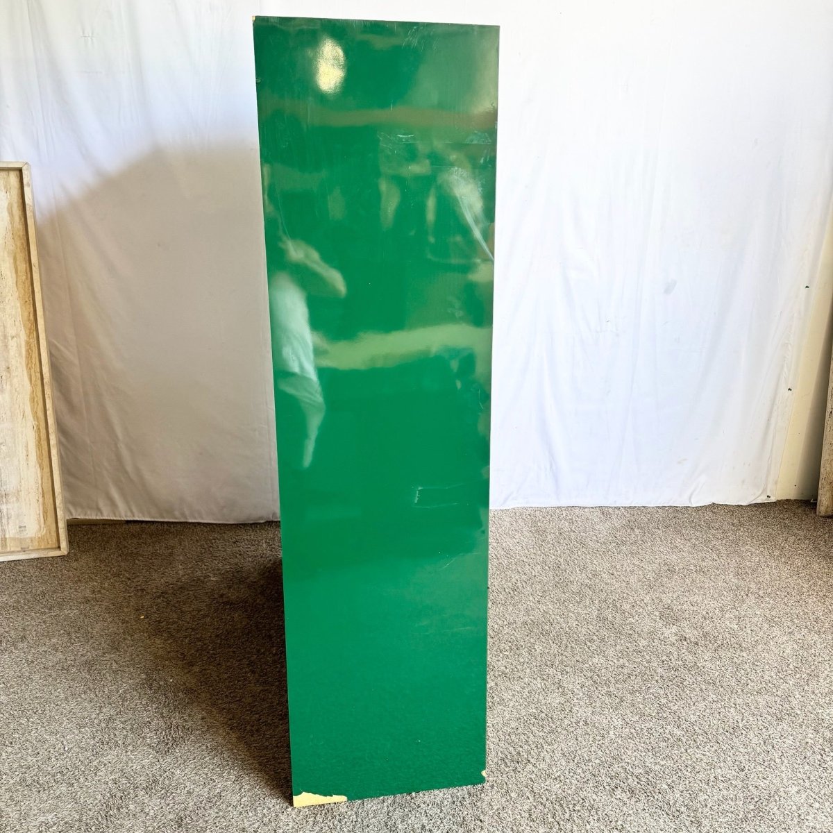 Postmodern Chinoiserie Green Lacquer Laminate Armoire With Brass Accents - Dolphin & Flamingo