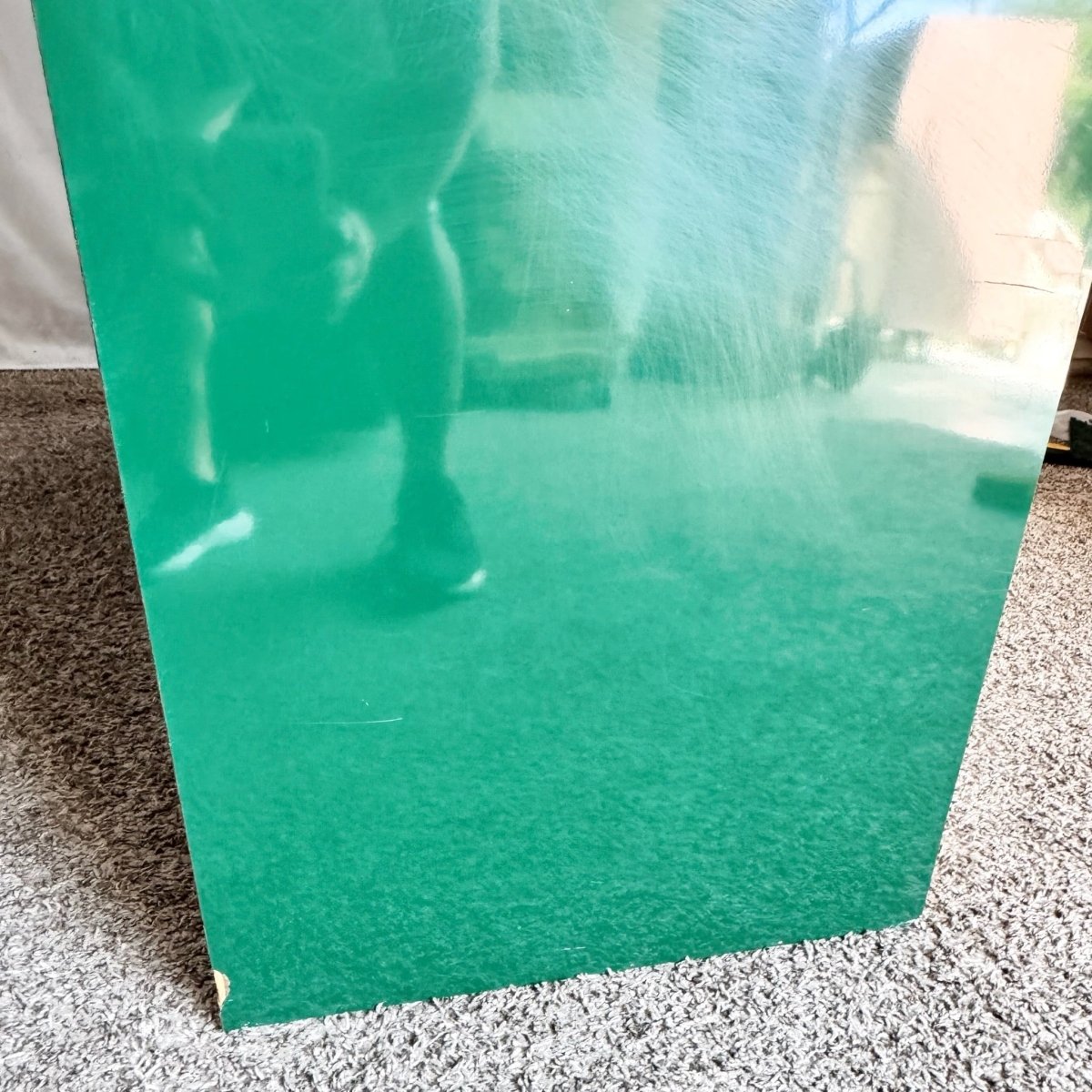 Postmodern Chinoiserie Green Lacquer Laminate Armoire With Brass Accents - Dolphin & Flamingo