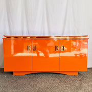 Postmodern Chinoiserie Orange Lacquer Laminate Credenza - Dolphin & Flamingo