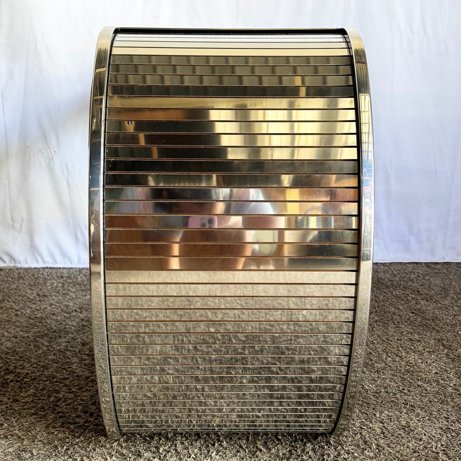 Postmodern Chrome Mirror and Black Laminate Waterfall Console Table - Dolphin & Flamingo